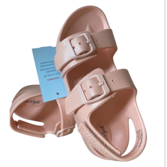 Cat & Jack Pink Sparkle Ade Sandals Hook and Loop Open Toe NWT Size 12 - Picture 3 of 5
